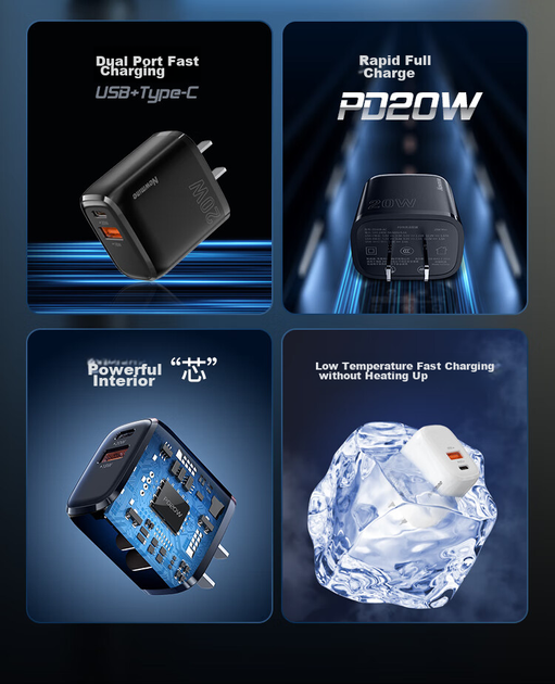 Сетевое зарядное устройство Newmine 20W USB-C+USB-A Black (ZD20B-AC) - Фото 2 Сетевое зарядное устройство Newmine 20W USB-C+USB-A Black (ZD20B-AC) - изображение 2