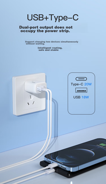 Сетевое зарядное устройство Newmine 20W USB-C+USB-A Black (ZD20B-AC) - Фото 6 Сетевое зарядное устройство Newmine 20W USB-C+USB-A Black (ZD20B-AC) - изображение 6