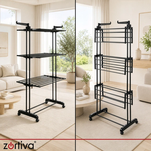 Сушилка для белья вертикальная напольная складная раздвижная Zortiva XXL 178 см, многоуровневая сушилка на колесиках (27129) - изображение 5