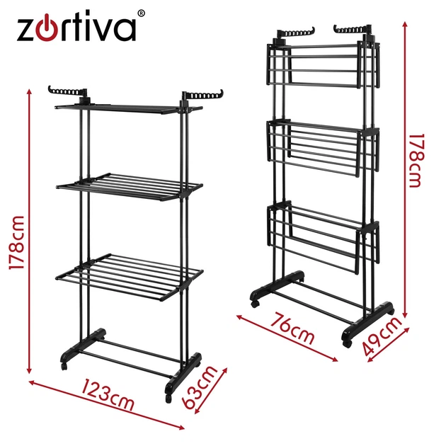 Сушилка для белья вертикальная напольная складная раздвижная Zortiva XXL 178 см, многоуровневая сушилка на колесиках (27129) - изображение 6