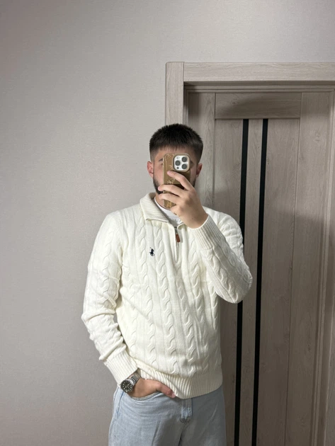 Свитер вязанный Polo Ralph Lauren 1/3 zip размер S белый цвет (hke-cg3-hpd) - Фото 2 Свитер вязанный Polo Ralph Lauren 1/3 zip размер S белый цвет (hke-cg3-hpd) - изображение 2