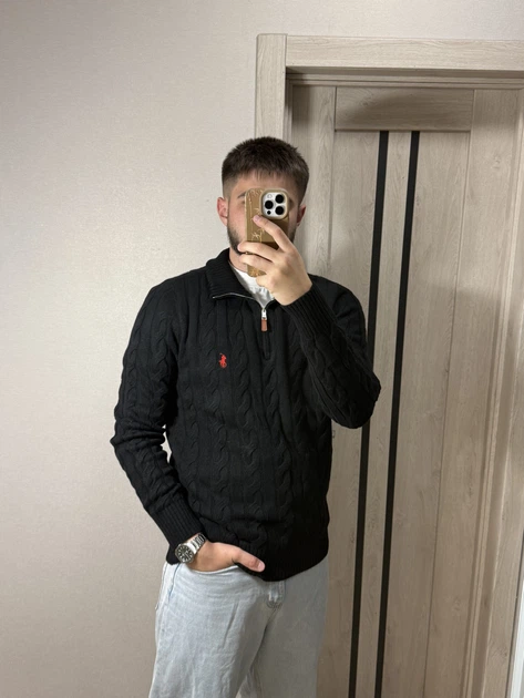 Свитер вязанный Polo Ralph Lauren 1/3 zip размер S черный цвет (m5s-qgv-0gb) - Фото 2 Свитер вязанный Polo Ralph Lauren 1/3 zip размер S черный цвет (m5s-qgv-0gb) - изображение 2