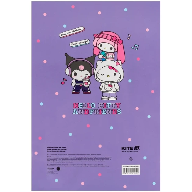 Зошит для нот Kite Hello Kitty A4, 20 аркушів HK26-404 - Фото 5 Зошит для нот Kite Hello Kitty A4, 20 аркушів HK26-404 - зображення 5