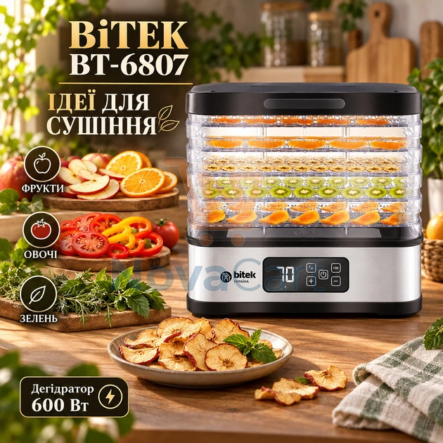 Цифровой дегидратор 600 Вт, сушилка для фруктов и овощей 6 л, электросушка для домашних заготовок с таймером - изображение 3