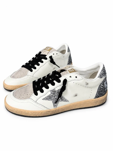 Женские кеды Golden Goose GGDB бело-серебристые из натуральной кожи с блестящей звездой и черными шнурками размер 41 - Фото 1 Женские кеды Golden Goose GGDB бело-серебристые из натуральной кожи с блестящей звездой и черными шнурками размер 41 - изображение 1