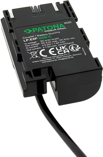 Адаптер PATONA Dummy USB-C для Canon LP-E6P LPE6P do EOS R5 R5 Mark II R6 /R6 Mark II (4055655257237) - зображення 4