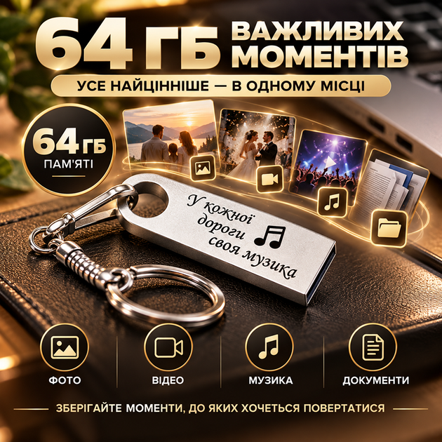 USB флешка з гравіюванням "У кожної дороги своя музика" 64 GB LazerTAC (230601) - Фото 3 USB флешка з гравіюванням "У кожної дороги своя музика" 64 GB LazerTAC (230601) - зображення 3