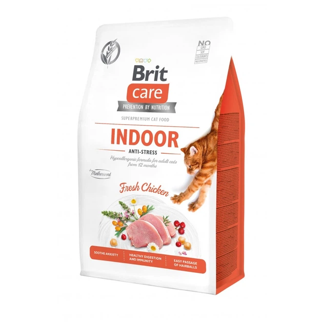 Сухий корм Brit Care Cat GF Indoor Anti-stress для котів, які постійно живуть у приміщенні, курка, 400 г - Фото 1 Сухий корм Brit Care Cat GF Indoor Anti-stress для котів, які постійно живуть у приміщенні, курка, 400 г - зображення 1