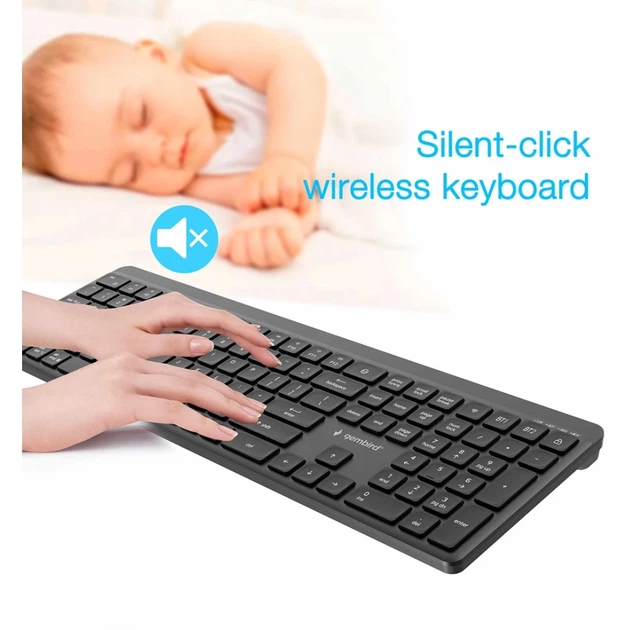 Комплект клавиатура + мышь Gembird KB-WPS-03 беспроводной Dual Mode 2.4 GHz + Bluetooth US раскладка Black (8716309136907) - Фото 8 Комплект клавиатура + мышь Gembird KB-WPS-03 беспроводной Dual Mode 2.4 GHz + Bluetooth US раскладка Black (8716309136907) - изображение 8
