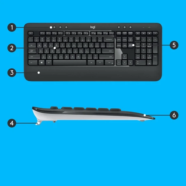 Комплект клавіатура + миша Logitech MK540 Advanced бездротовий 1000 DPI US розкладка Black (5099206077461) - зображення 3