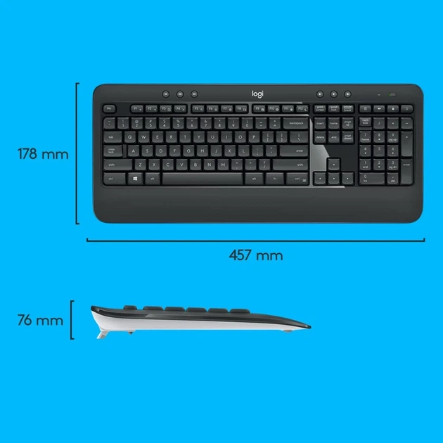 Комплект клавіатура + миша Logitech MK540 Advanced бездротовий 1000 DPI US розкладка Black (5099206077461) - зображення 4