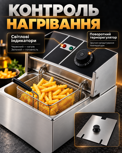 Электрическая фритюрница 6 л с корзиной и крышкой, нержавеющая сталь - изображение 8