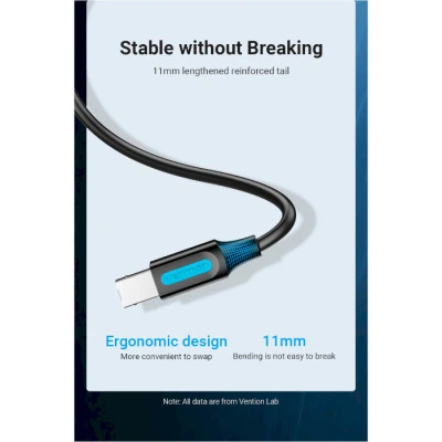 Кабель для принтера USB 2.0 AM/BM 3.0m 480Mbps PVC black VENTION (COQBI) - Фото 5 Кабель для принтера USB 2.0 AM/BM 3.0m 480Mbps PVC black VENTION (COQBI) - зображення 5