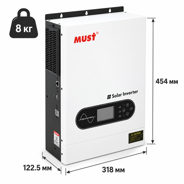 Гибридный инвертор MUST PV18-4024ECO. 4000W, 24V, ток заряда 60A, 170-280V, MPPT (100А, 60-360 Vdc), 318×454×122.5 мм. 8 кг. - изображение 6