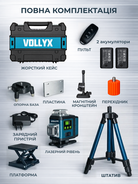 Лазерний рівень з екраном Laser Level 4D нівелір на тринозі 16 ліній зелений промінь + кейс і 2 АКБ - зображення 4