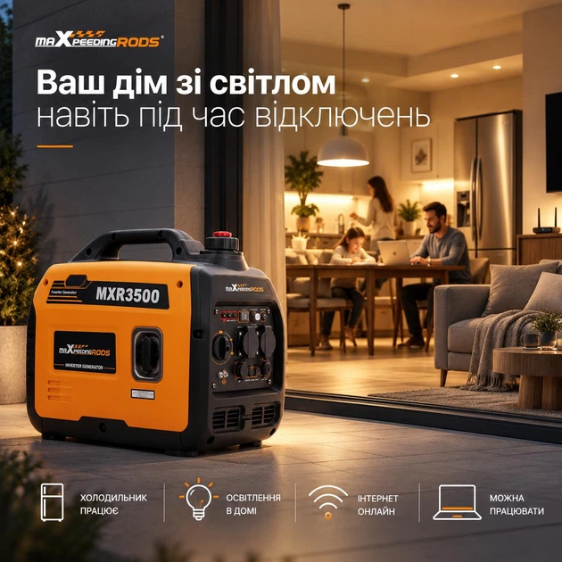 Генератор бензиновий інверторний 3.0 / 3.3 кВт MaXpeedingRODS MXR3500 230 В, 4 л, ECO, ручний запуск - зображення 2