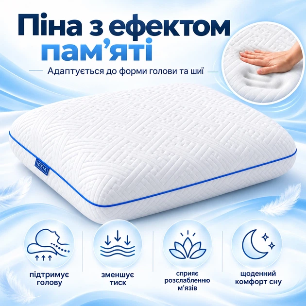 Набор подушка ортопедическая IDEIA SleepWell 60х40х13 см с эффектом памяти + 2 трикотажные наволочки (4823133302454) - изображение 3