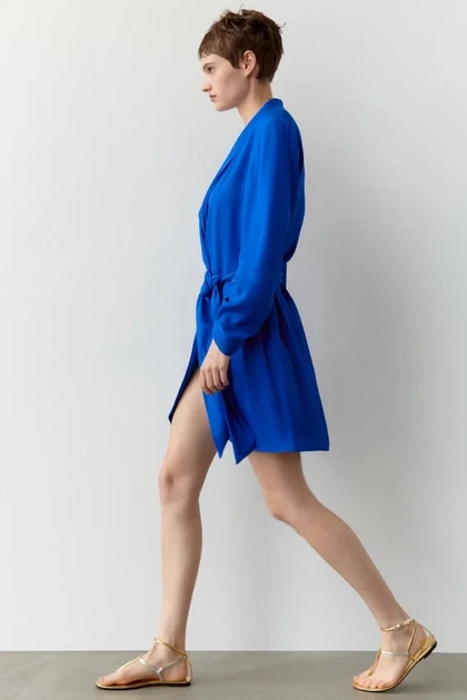 Сукня-жакет на запах із завʼязками кольору електрик Zara розмір XL - изображение 4