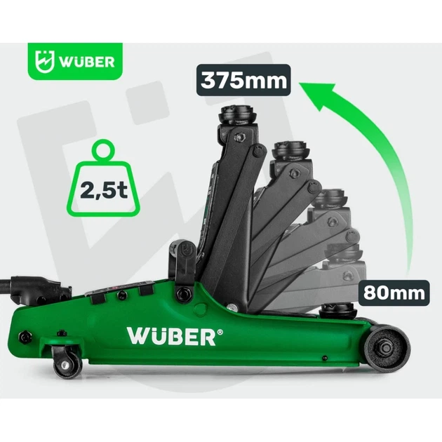 Домкрат автомобильный низкопрофильный Wuber 80-375 мм 2,5 т (5908239734756) - изображение 11