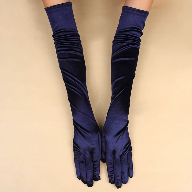 Довгі атласні рукавички honey fashion accessories s/m/l темно-синій (30к048) - Фото 2 Довгі атласні рукавички honey fashion accessories s/m/l темно-синій (30к048) - зображення 2
