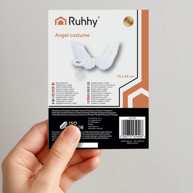 Крылья ангела Ruhhy 2 шт 70 x 45 см с нимбом White (5900779959408) - изображение 3