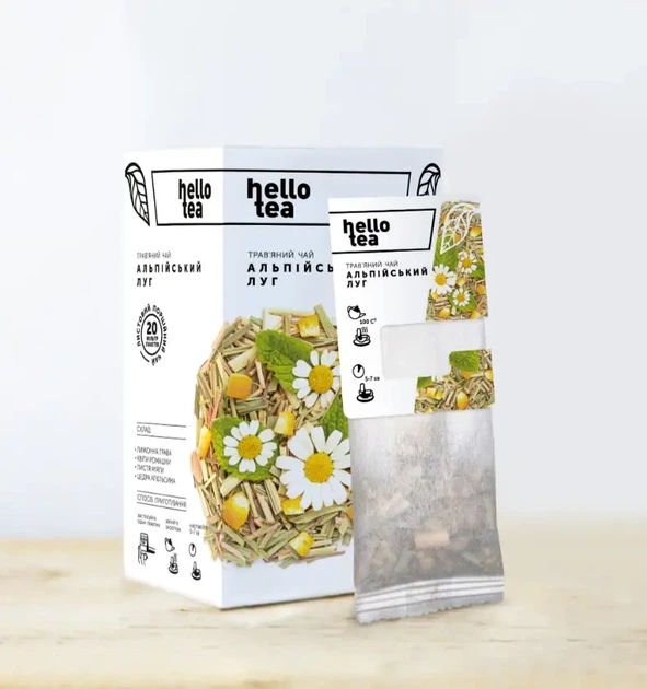 Чай трав'яний Hello Tea Альпійський луг 20 пакетиків дрібнолистовий з лимонною травою ромашкою м'ятою апельсиновою цедрою натуральний - зображення 8