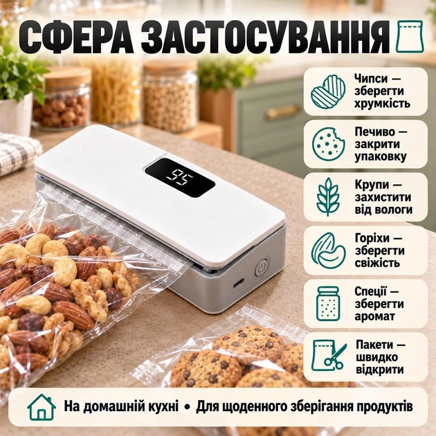 Вакуумный упаковщик портативный: запайка и разрезание пакетов, регулировка нагрева, 18 Вт, для чипсов, круп и специй - Фото 3 Вакуумный упаковщик портативный: запайка и разрезание пакетов, регулировка нагрева, 18 Вт, для чипсов, круп и специй - изображение 3