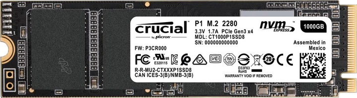 SSD диск Crucial P1 NVMe 1TB M.2 PCIe 3.0 x4 3D NAND QLC