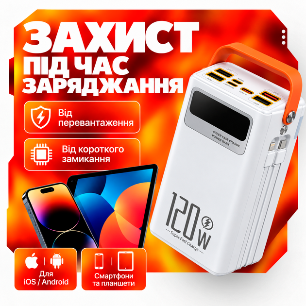 УМБ павербанк батарея powerbank 60000 mAh 120W Fast charge швидка зарядка з ліхтариком Kayfovo QR-26 - Фото 5 УМБ павербанк батарея powerbank 60000 mAh 120W Fast charge швидка зарядка з ліхтариком Kayfovo QR-26 - изображение 5