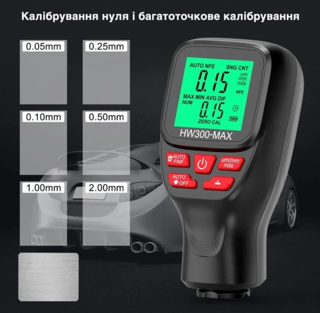 Толщиномер краски HW300-MAX - профессиональный прибор для измерения толщины ЛФП автомобиля - изображение 2