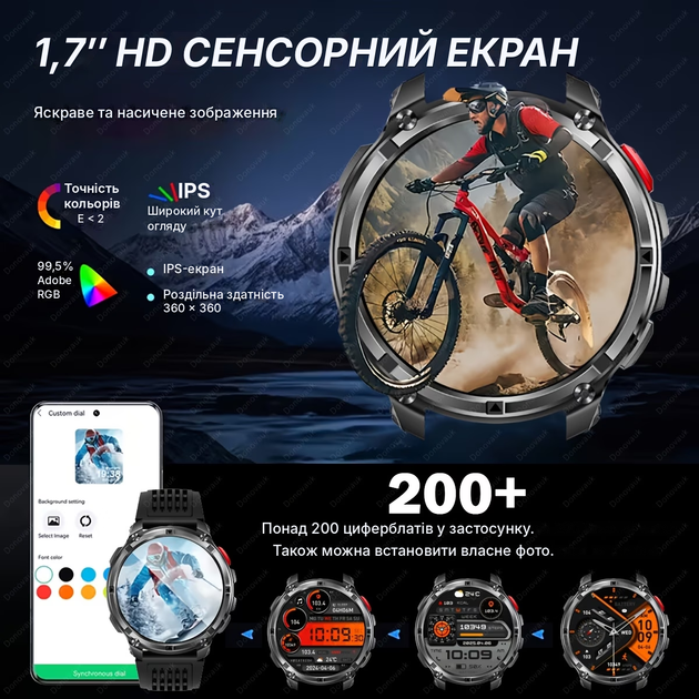 Мужские тактические смарт-часы 1,7″ с Bluetooth-звонками, компасом и LED-фонариком, 120+ спортивных режимов, 1100 мА·ч, IP68 - Фото 5 Мужские тактические смарт-часы 1,7″ с Bluetooth-звонками, компасом и LED-фонариком, 120+ спортивных режимов, 1100 мА·ч, IP68 - изображение 5