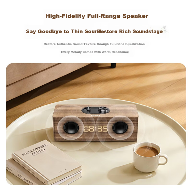 PHILIPS SPA3909 Bluetooth-колонка для комп'ютера, аудіо, домашній настільний ноутбук, дерев'яний годинник-колонка з глибокими басами - зображення 9