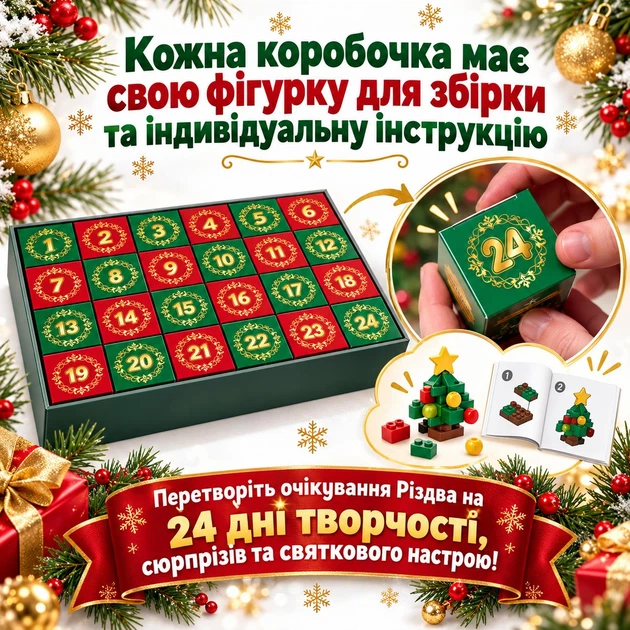 Конструктор Адвент-календар «Різдвяні прикраси на ялинку» 24 в 1, 460 деталей міні блоки - зображення 2