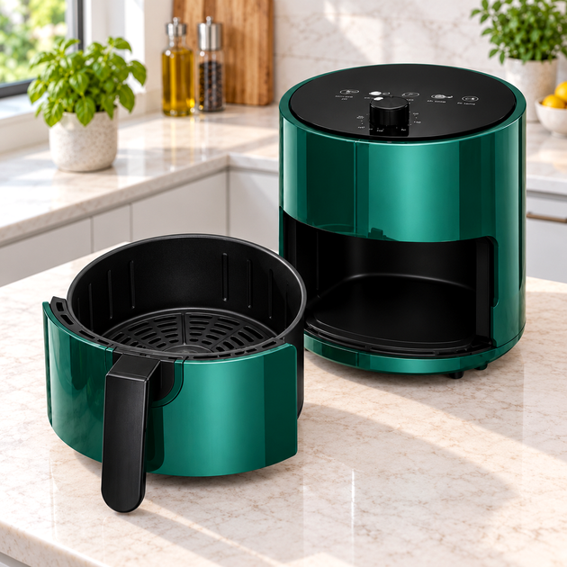 Аэрофритюрница Air Fryer-2294 4 л 1000 Вт с антипригарной чашей зеленая - изображение 2