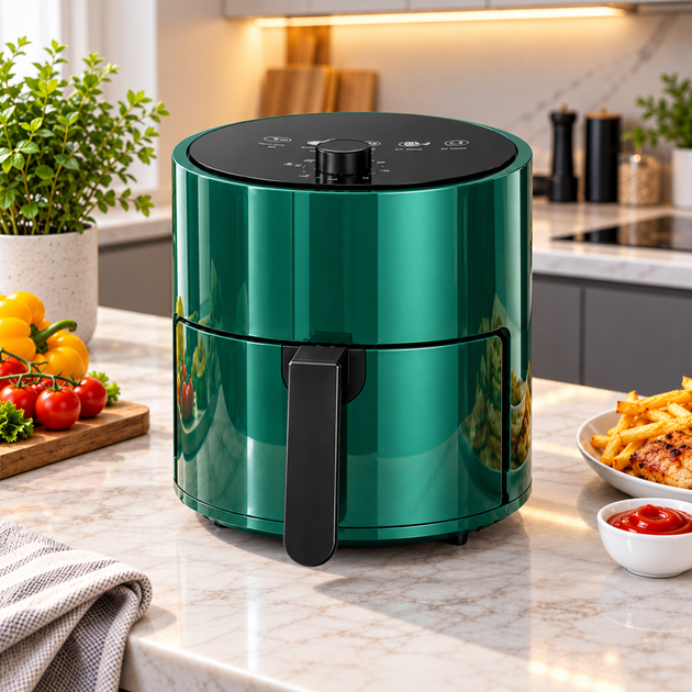 Аэрофритюрница Air Fryer-2294 4 л 1000 Вт с антипригарной чашей зеленая - изображение 3