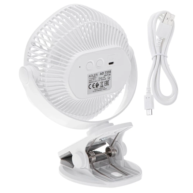Портативний вентилятор Adler AD 7335 6 Вт 12,7 см 3 швидкості 360° White (5906843080016) - изображение 3