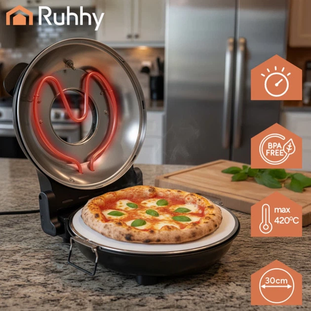 Печь для пиццы Ruhhy 1200 Вт 420°C с керамическим камнем (5900779957114) - изображение 9
