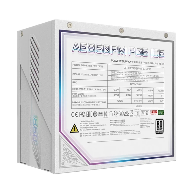Блок питания Gigabyte Aorus Elite Platinum ATX 3.1 ICE 850 Вт (4719331554392) - Фото 3 Блок питания Gigabyte Aorus Elite Platinum ATX 3.1 ICE 850 Вт (4719331554392) - изображение 3