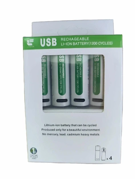 Аккумуляторные батарейки AA 4 шт • Li-Ion 2000 мАч / 3000 mWh, 1,5 В, USB Type-C, до 1000 циклов, кейс - Фото 4 Аккумуляторные батарейки AA 4 шт • Li-Ion 2000 мАч / 3000 mWh, 1,5 В, USB Type-C, до 1000 циклов, кейс - изображение 4