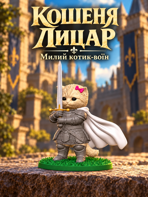 Мемний котик.Фігурка Кошеня-Лицар з мечем і рожевим бантиком із мему Kitten Knight. - зображення 3