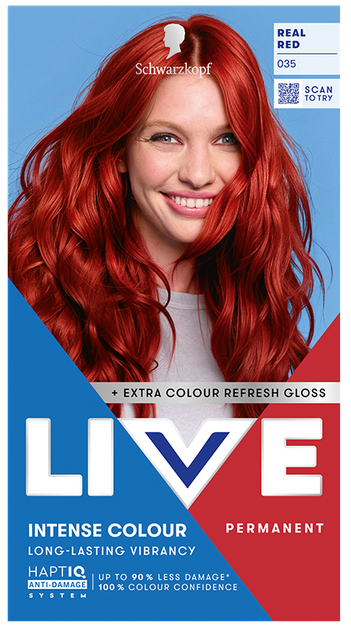 Farba do włosów Schwarzkopf Live Intense Colour trwała Real Red 035 Intensywna czerwień (9000101772005) - Zdjęcie 1 Farba do włosów Schwarzkopf Live Intense Colour trwała Real Red 035 Intensywna czerwień (9000101772005) - obraz 1