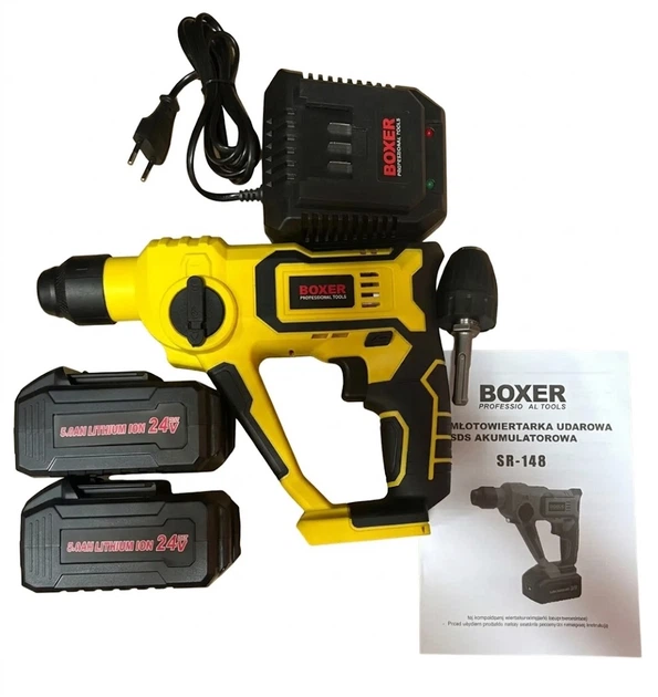 Перфоратор BOXER SR-148 аккумуляторный SDS-plus для сверления бетона металла древесины 24 В бесщеточный 1 Дж 2 батареи Li-Ion - изображение 3