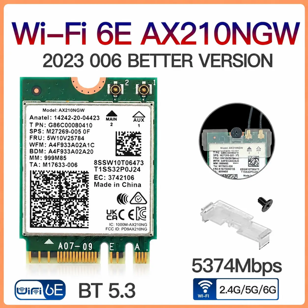 Бездротовий адаптер Intel Wi-Fi 6E + Bluetooth 5.3 Intel AX210NGW (M.2 NGFF) - зображення 2