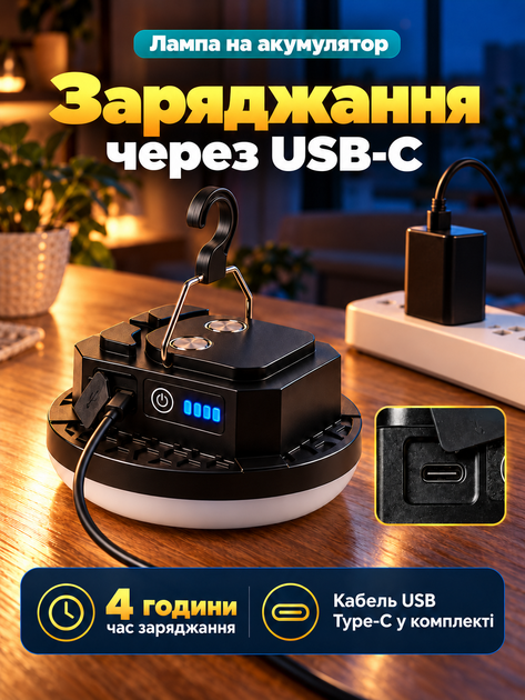 Фонарь аккумуляторный светодиодный LED светильник на аккумуляторе туристический портативный магнитный подвесной фонарик лампа - изображение 5