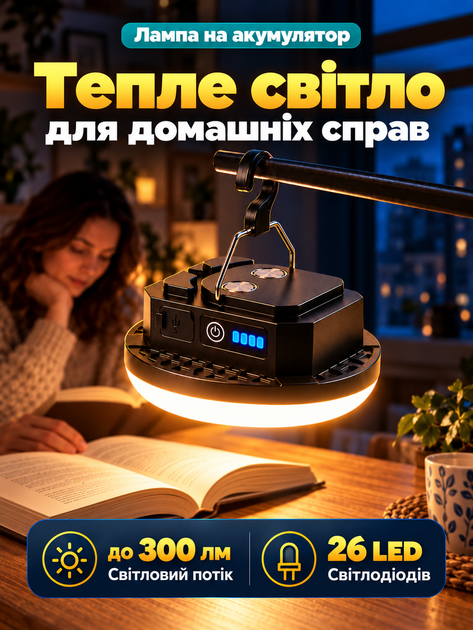 Фонарь аккумуляторный светодиодный LED светильник на аккумуляторе туристический портативный магнитный подвесной фонарик лампа - изображение 6