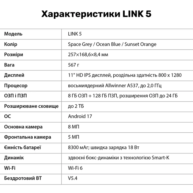Планшет Blackview LINK 5 SET Wi-Fi 8/128GB Sunset Orange (BVLINK5_8SO) - Фото 20 Планшет Blackview LINK 5 SET Wi-Fi 8/128GB Sunset Orange (BVLINK5_8SO) - изображение 20