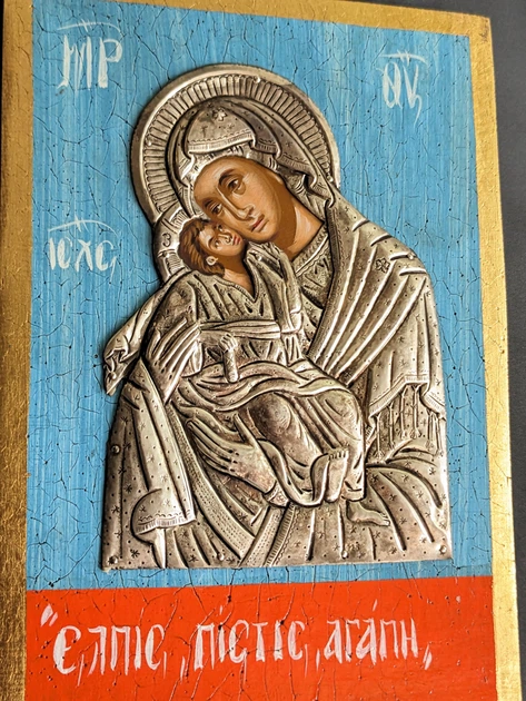 Эксклюзивная икона Пресвятой Богородицы Сладкое Лобзание (Гликофилуса) 17×25 см - изображение 12