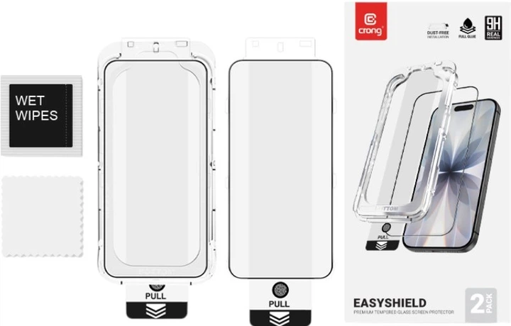 Zestaw szkieł hartowanych do smartfona Apple iPhone 17e/16e/14/13/13 Pro Crong EasyShield 2 szt. Black (CRGES2PIP16E) - obraz 7