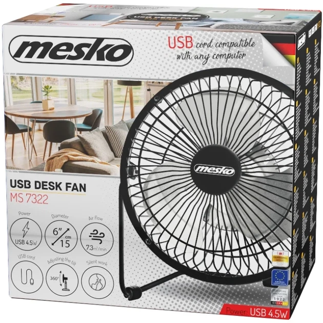 Вентилятор настольный Mesko MS 7322 4.5 Вт, USB, 15 см, черный - изображение 8