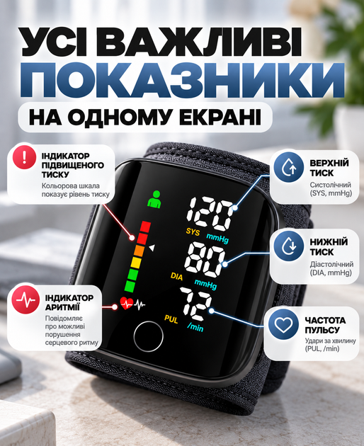 Автоматический тонометр для запястья Аппарат для измерения давления со встроенным аккумулятором - изображение 3